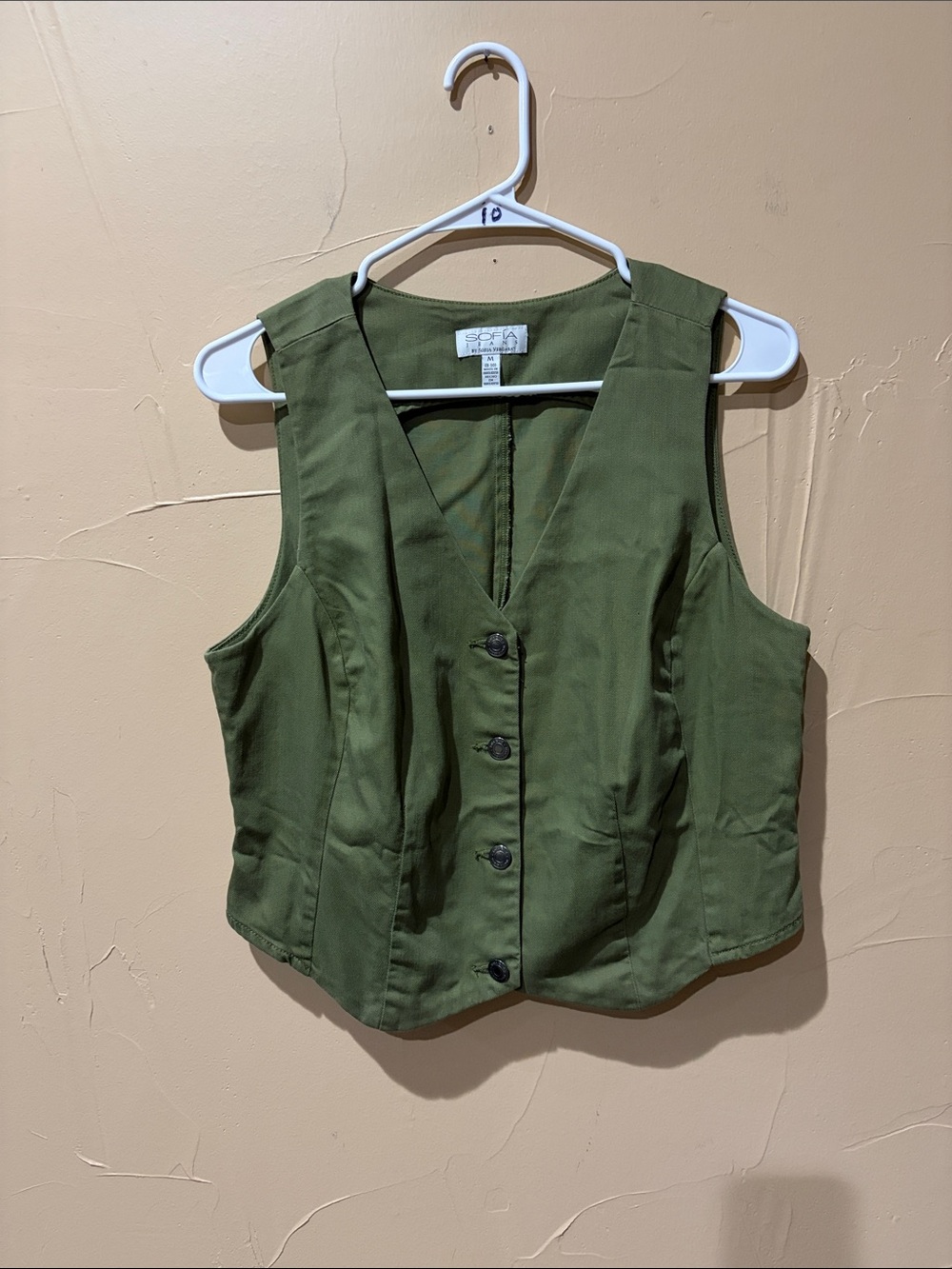Sofia Jeans by Sofia Vergara Olive Green Button-Front Vest